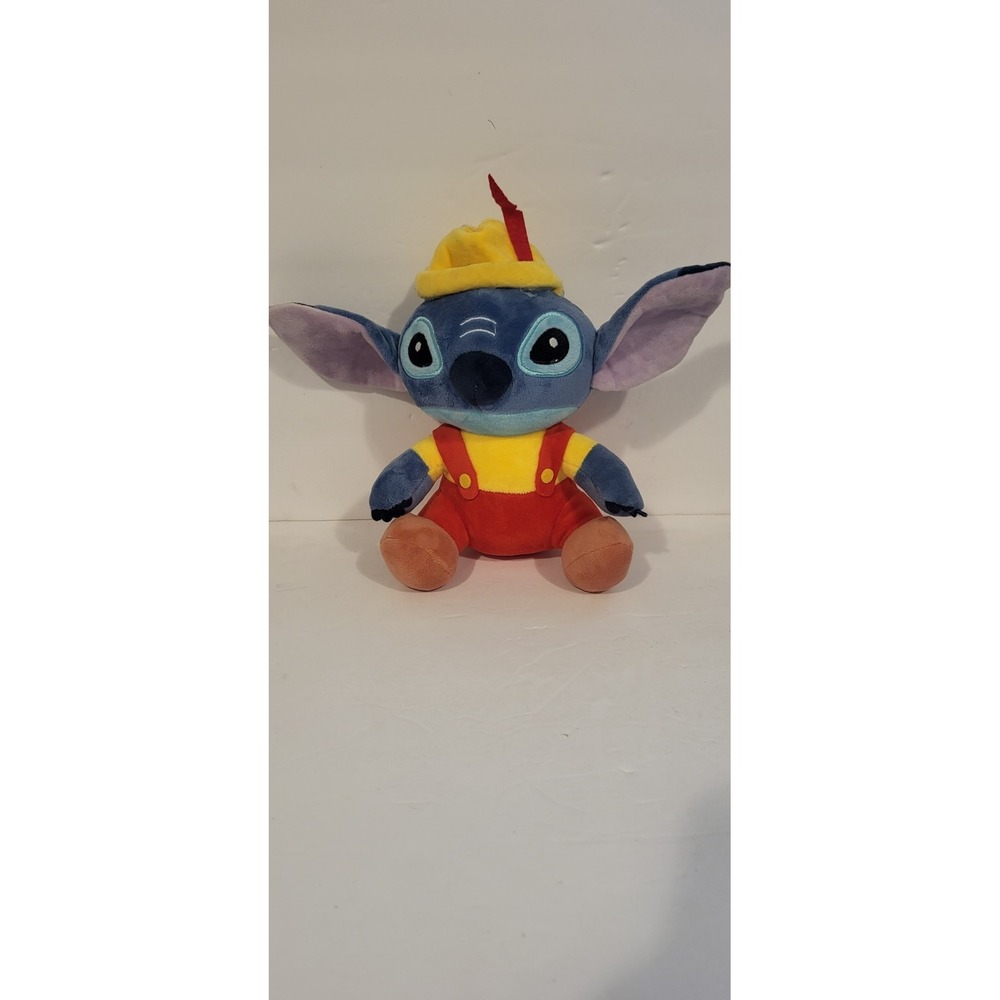 DISNEY STITCH as Pinocchio 9" Blue Plush Yellow Overall Stick On To Car Window